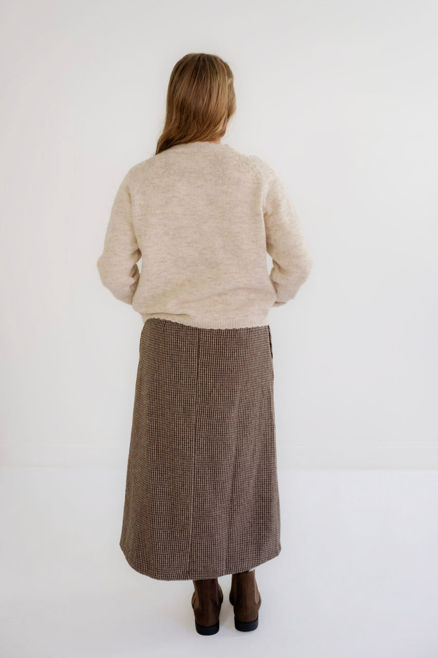 Fynn Houndstooth Midi Skirt in Mocha - Fynn Houndstooth Midi Skirt in Mocha - S - Salt and Honey