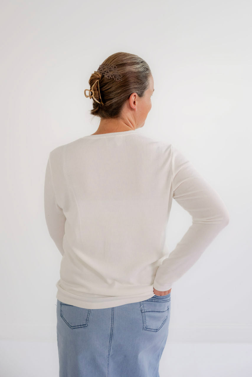 Claire Basic Ribbed Top in Cream - Claire Basic Ribbed Top in Cream - S - Salt and Honey