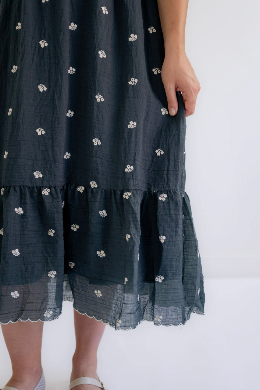 Laken Floral Embroidered Dress in Teal - Laken Floral Embroidered Dress in Teal - S - Salt and Honey