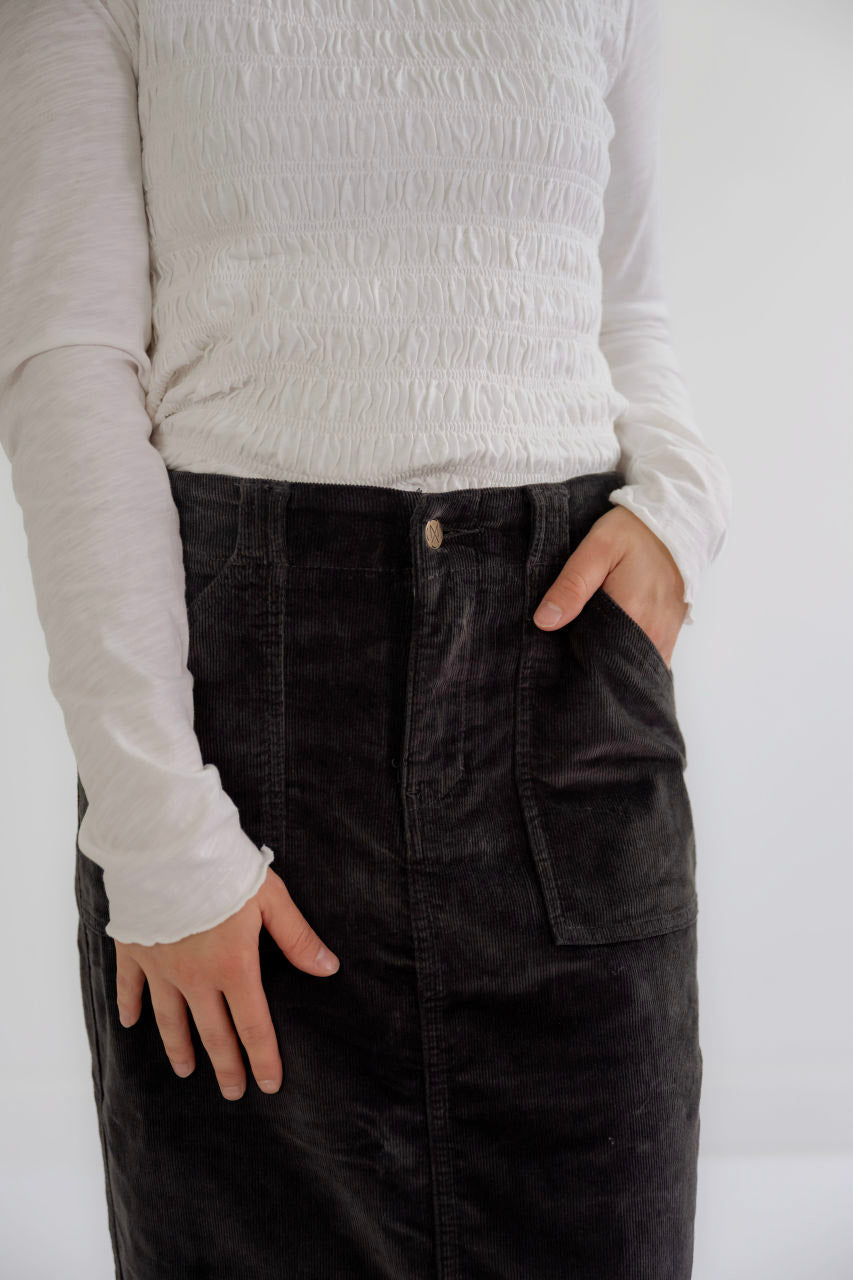 Sullivan Corduroy Maxi Skirt in Charcoal - Sullivan Corduroy Maxi Skirt in Charcoal - 4 - Salt and Honey