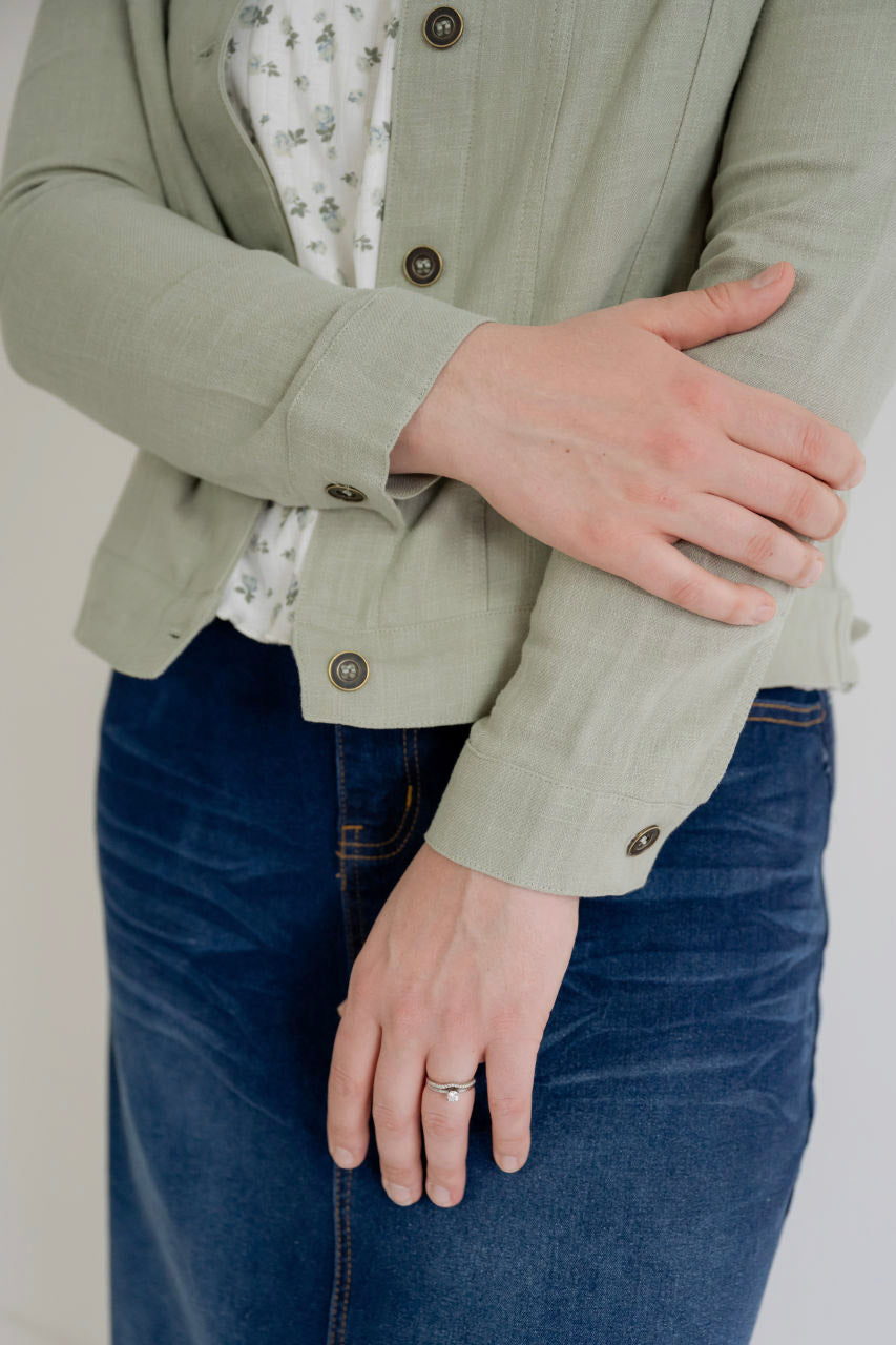 Alderwood Linen Jacket in Soft Sage - Womens - Outerwear - Jackets
