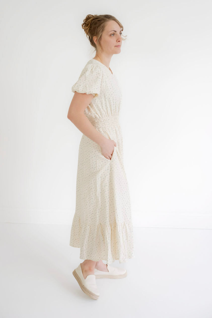 Lina Floral Cotton Dress in Misty Blue Floral