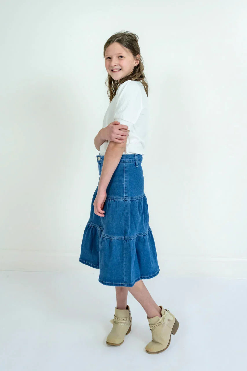 Ellery Girls Midi Denim Skirt — Salt and Honey