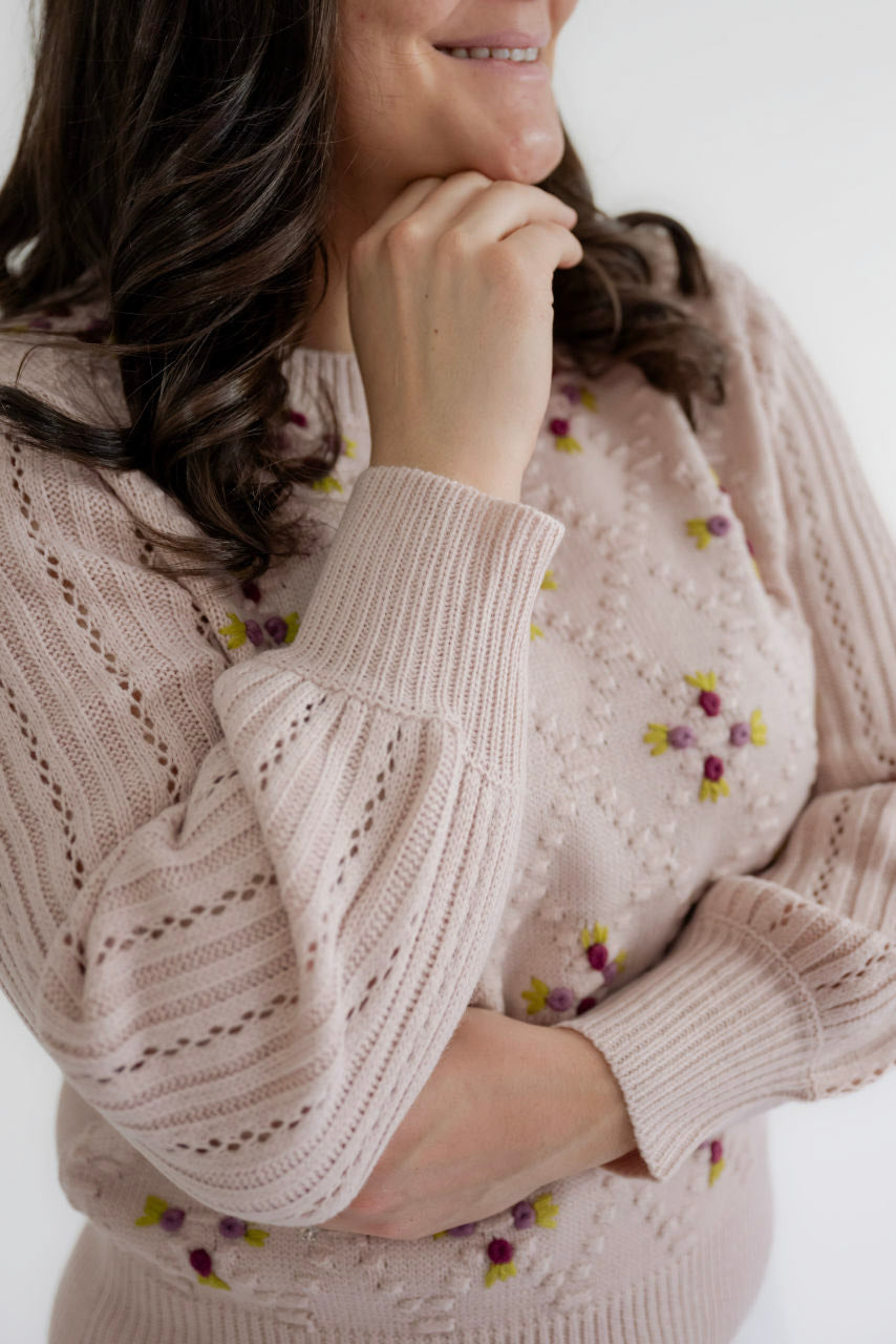 Brynlee Embroidered Sweater in Muted Rose