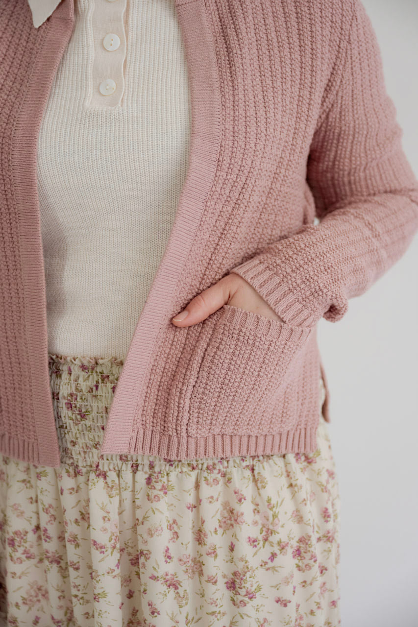 Augustine Textured Cardigan in Rose