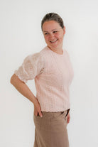 Vienna Textured Knit Top in Garden Pink - Womens - Tops - Shirts