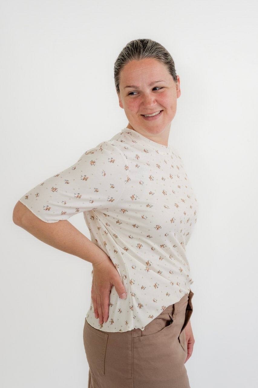 Leigh Floral Knit Top in Cream - Womens - Tops - Shirts