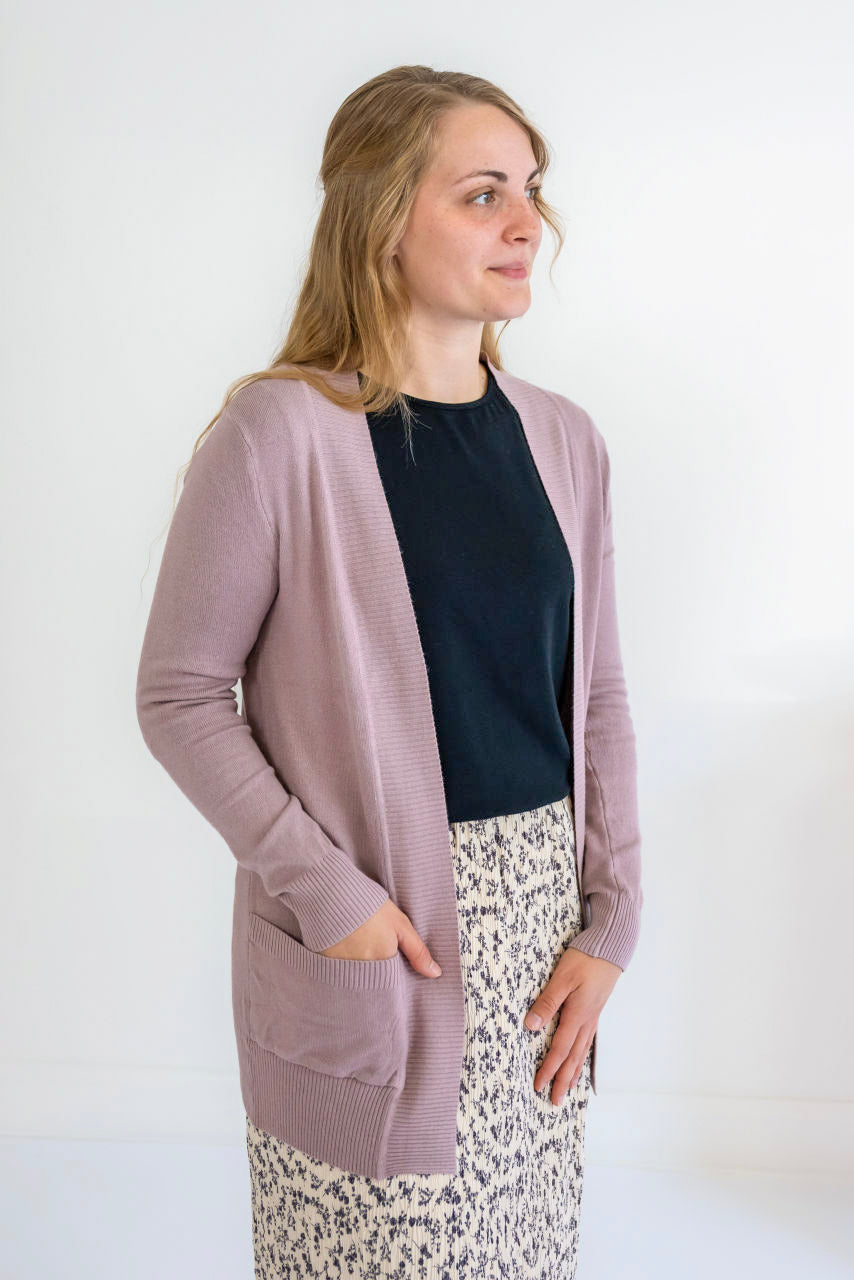 Louise Cotton Blend Cardigan in Mauve