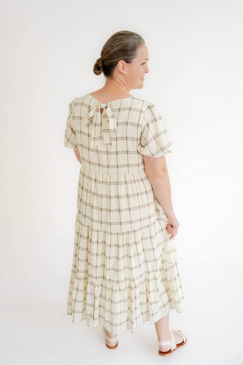 Callen Grid Print Dress in Chocolate