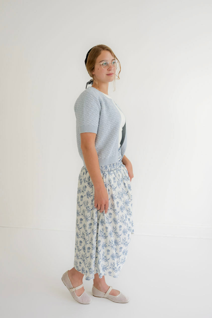 Briar Floral Skirt in Porcelain Blue