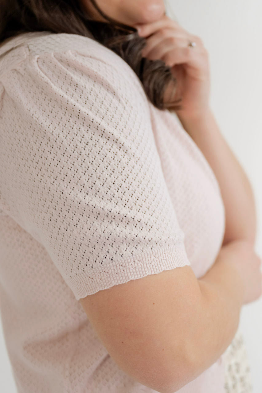 Anya Pointelle Cardigan in Blush Pink - Womens - Outerwear - Cardigans