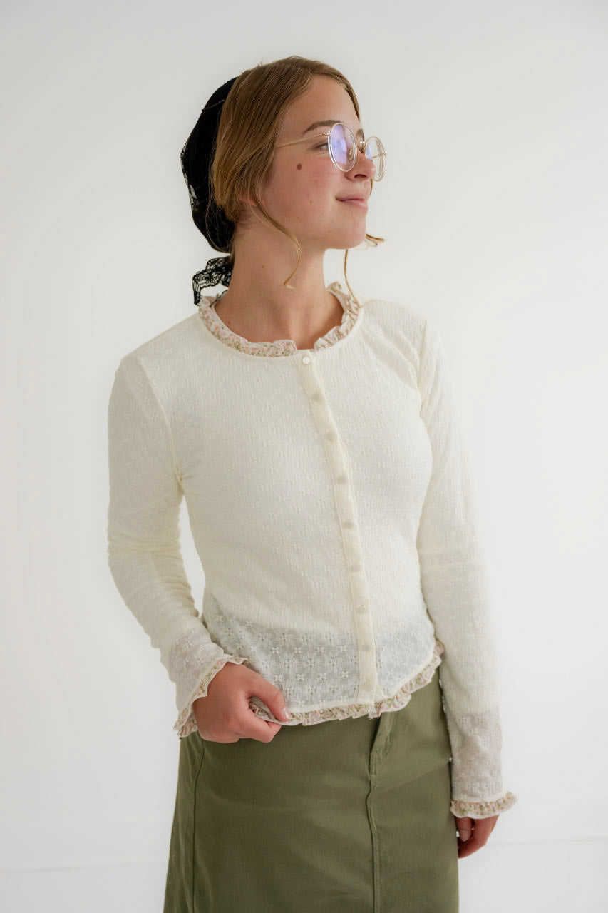 Kyra Textured Floral Top in Ivory