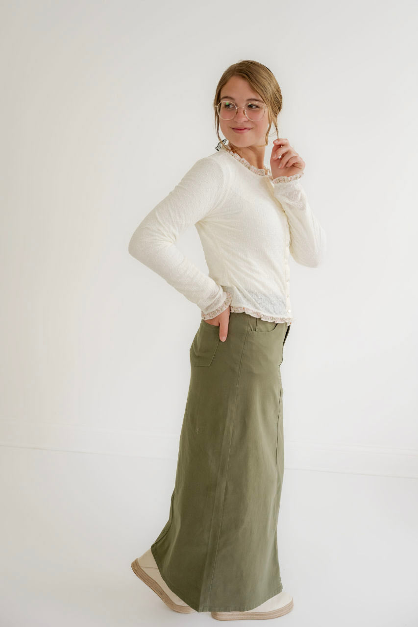 Brooklyn Twill Maxi Skirt in Laurel