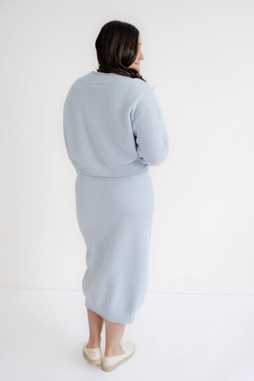 Elliott Waffle Knit Sweater in Sky- FINAL SALE - Womens - Tops - Sweaters