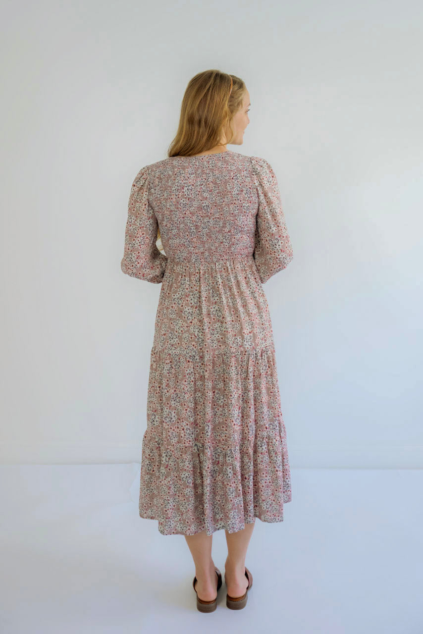 Essie Smocked Floral Dress in Mauve - Essie Smocked Floral Dress in Mauve - S - Salt and Honey