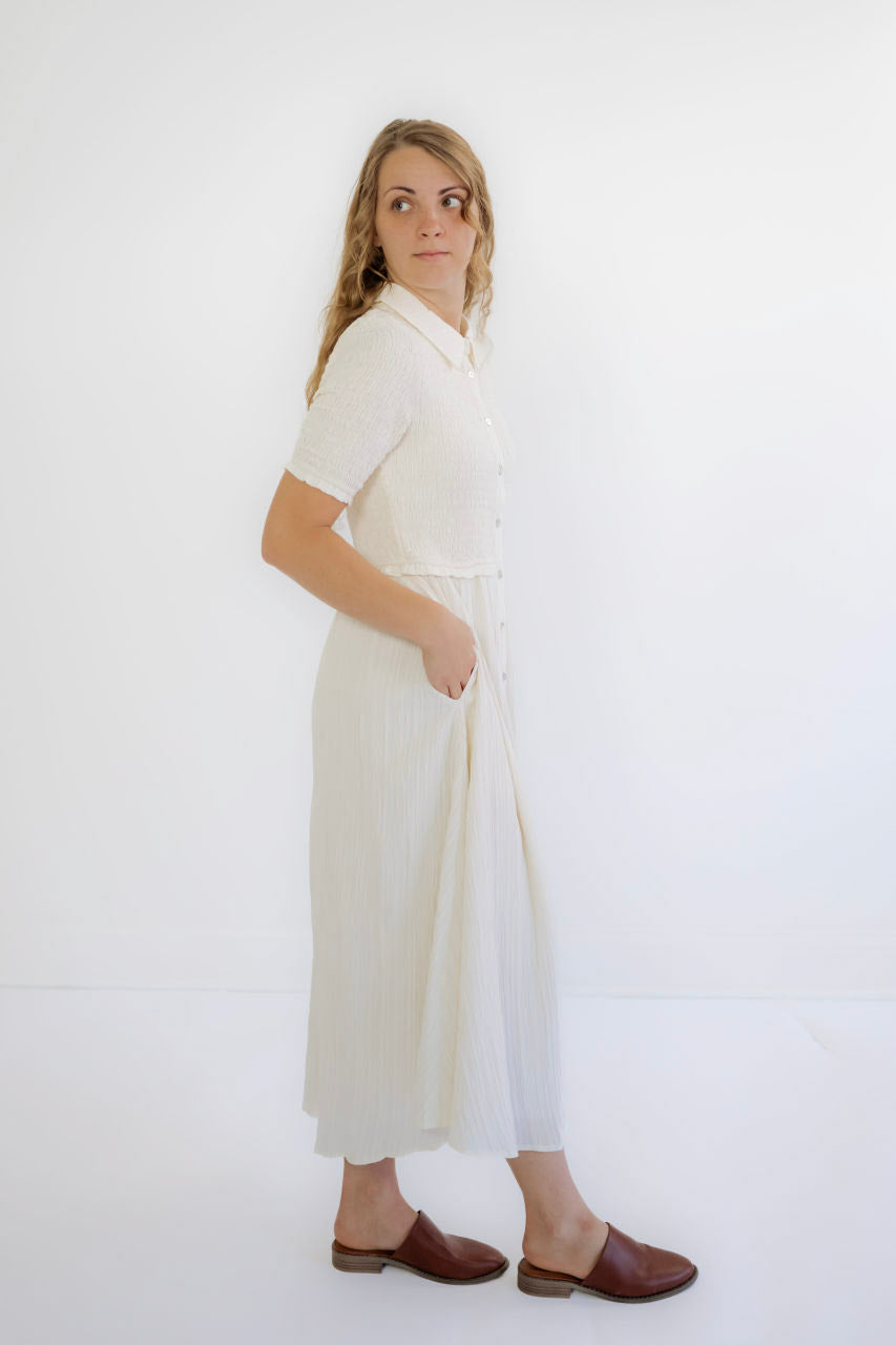 Saylor Smocked Midi Dress in Vanilla - FINAL SALE - Saylor Smocked Midi Dress in Vanilla - FINAL SALE - S - Salt and Honey