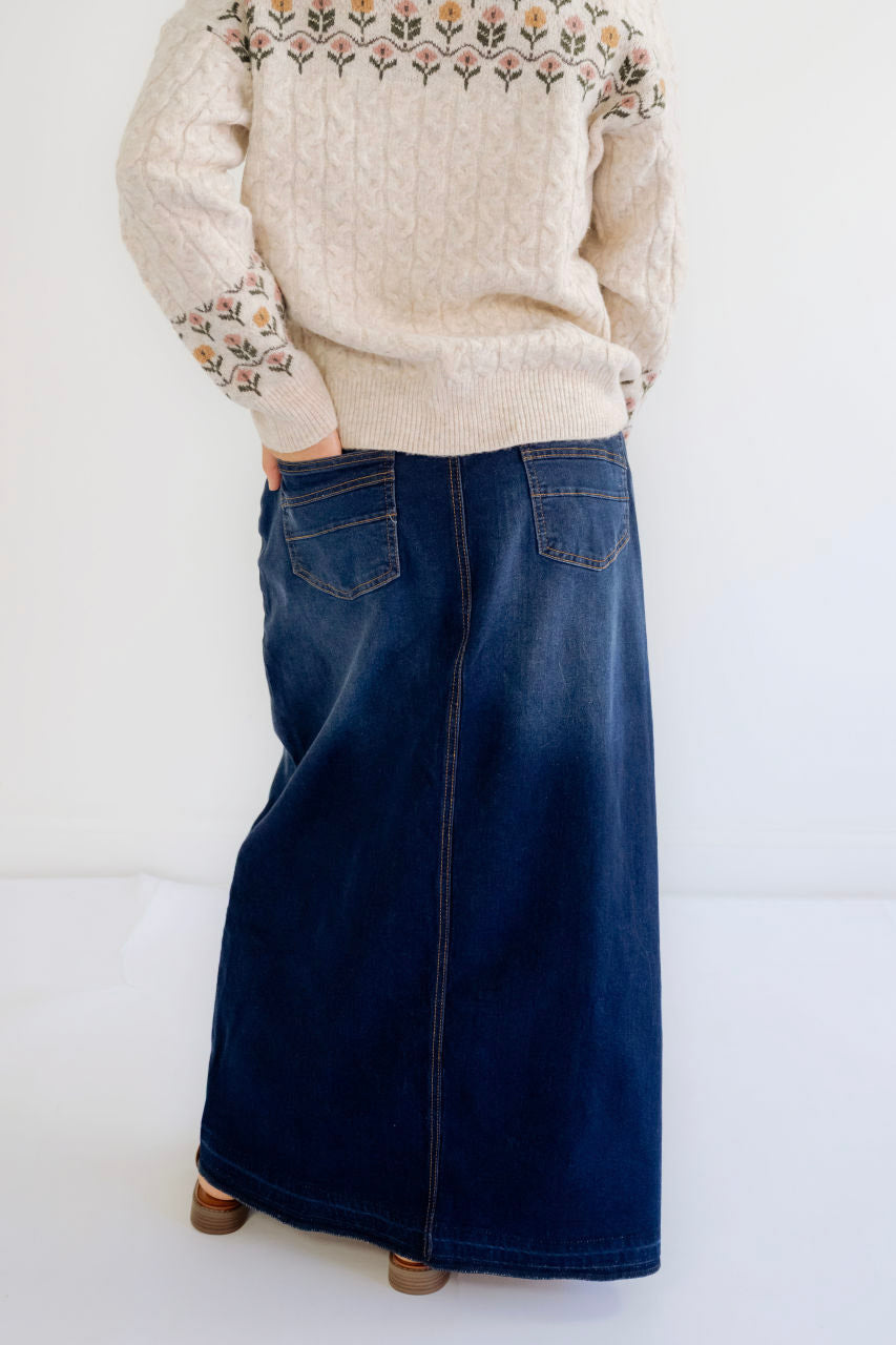 Reese Denim Maxi Skirt in Dark Wash - Reese Denim Maxi Skirt in Dark Wash - S - Salt and Honey