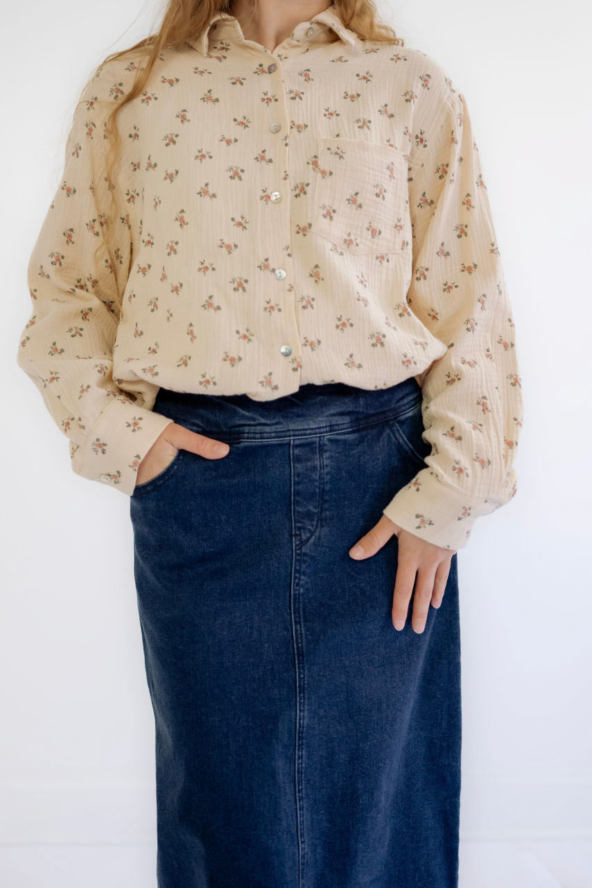 Aurelia Floral Gauze Top in Button Cream - FINAL SALE - Aurelia Floral Gauze Top in Button Cream - FINAL SALE - S - Salt and Honey