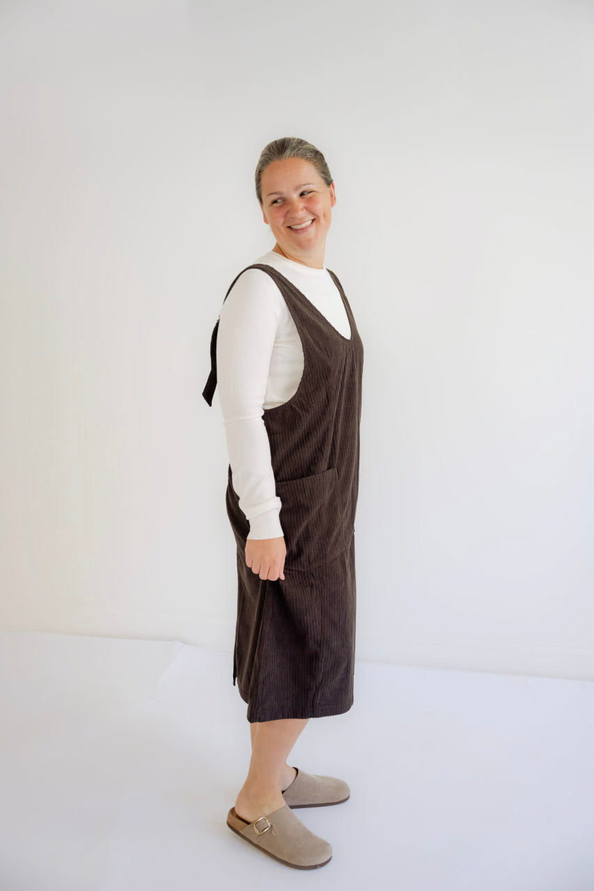 Neela Corduroy Jumper Dress in Espresso - Neela Corduroy Jumper Dress in Espresso - S - Salt and Honey