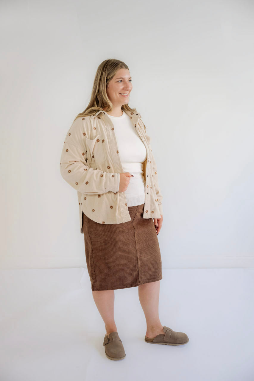 Winona Corduroy Floral Jacket in Ecru - Winona Corduroy Floral Jacket in Ecru - S - Salt and Honey