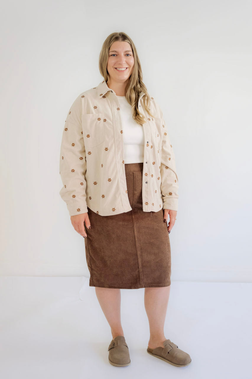 Remy Midi Corduroy Skirt in Pinecone - Remy Midi Corduroy Skirt in Pinecone - S - Salt and Honey