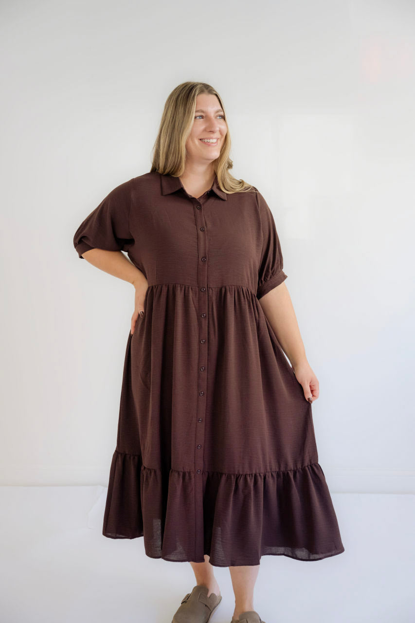 Portlyn Button Midi Dress in Espresso - FINAL SALE - Portlyn Button Midi Dress in Espresso - FINAL SALE - XS - Salt and Honey