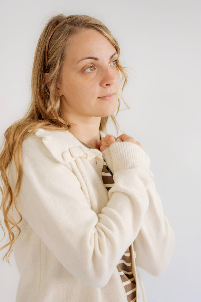 Abigail Peter Pan Collar Sweater in Cream - Abigail Peter Pan Collar Sweater in Cream - S - Salt and Honey