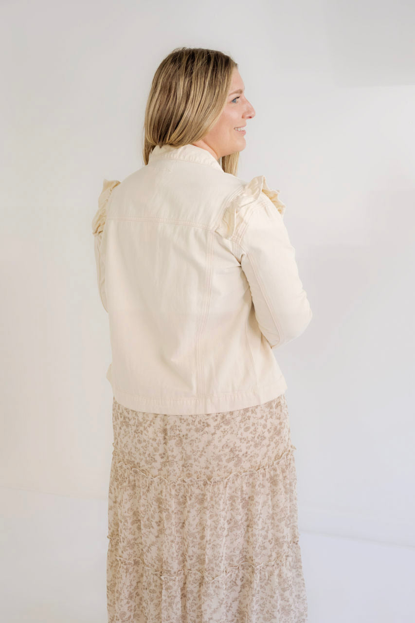 Tiffany Ruffled Denim Jacket in Cream - Tiffany Ruffled Denim Jacket in Cream - S - Salt and Honey