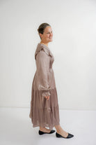 Charlotte Smocked Satin Dress in Mauve - Charlotte Smocked Satin Dress in Mauve - S - Salt and Honey