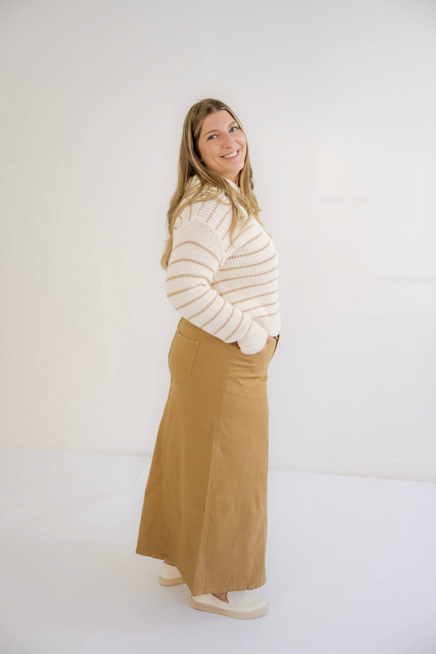 Nola Half Zip Striped Jacket in Taupe - Nola Half Zip Striped Jacket in Taupe - S - Salt and Honey