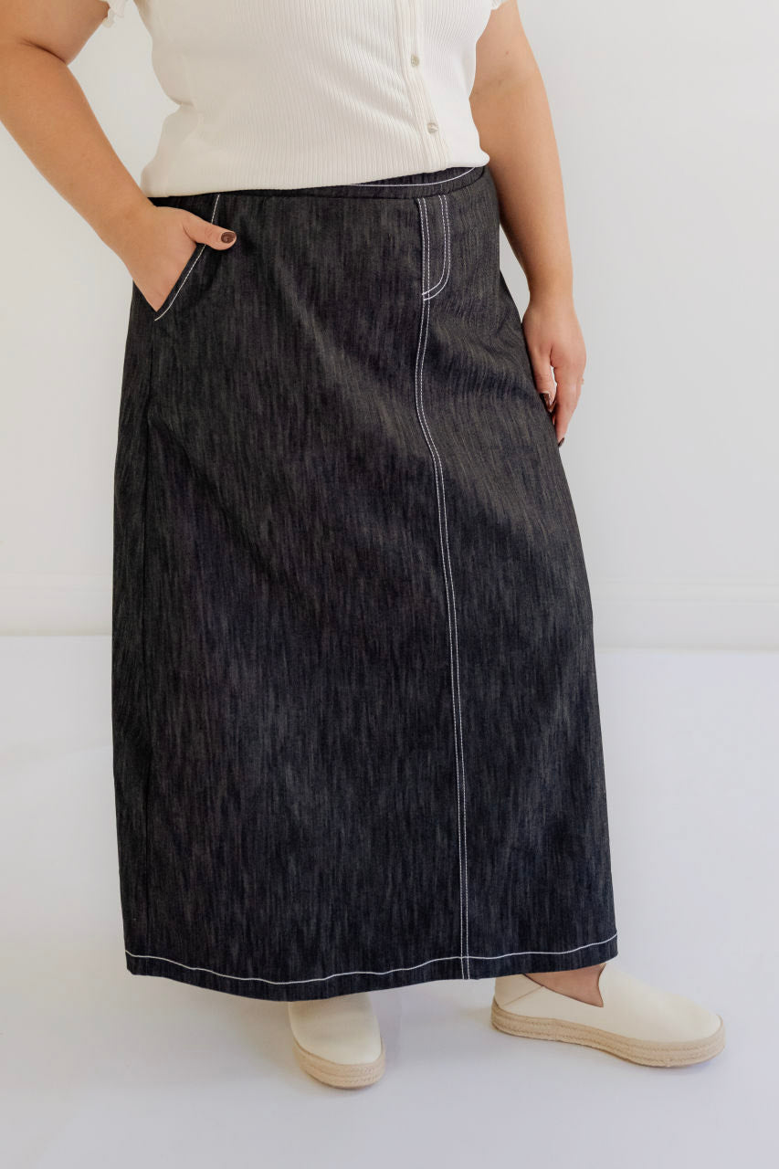 Elsie Classic Denim Skirt in Vintage Black - LIMITED TIME SALE