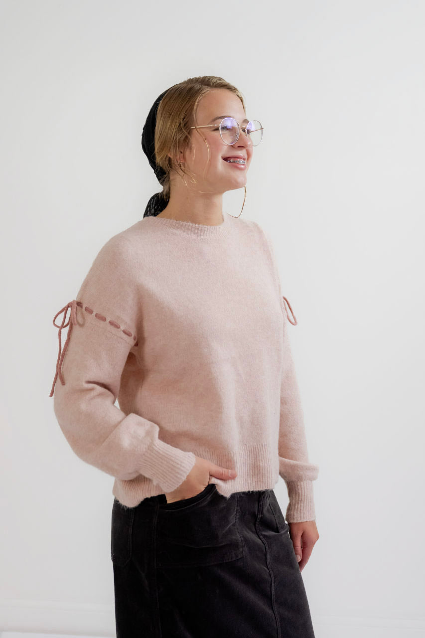 Elodie Bow Sweater in Blush - Elodie Bow Sweater in Blush - S - Salt and Honey