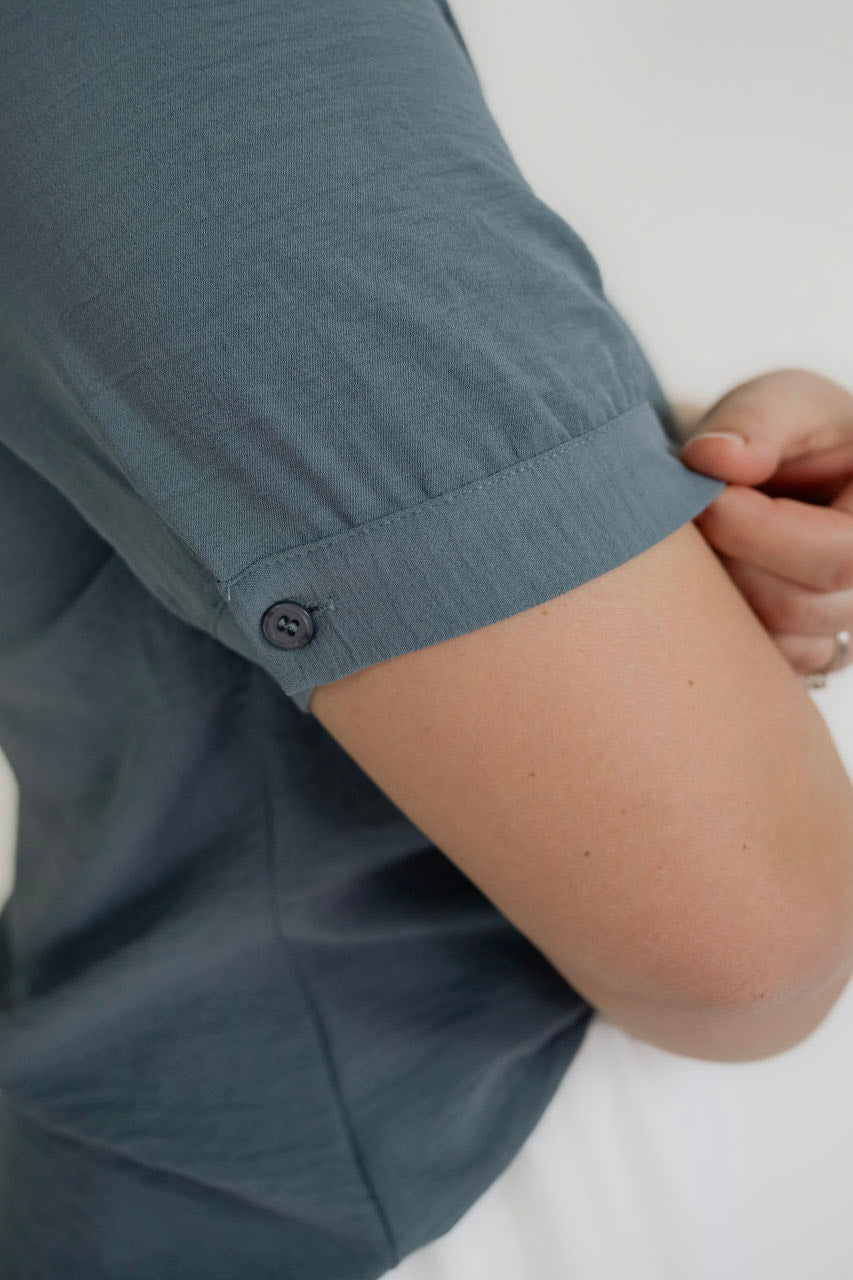 Lillian Peter Pan Top in Blue Fog