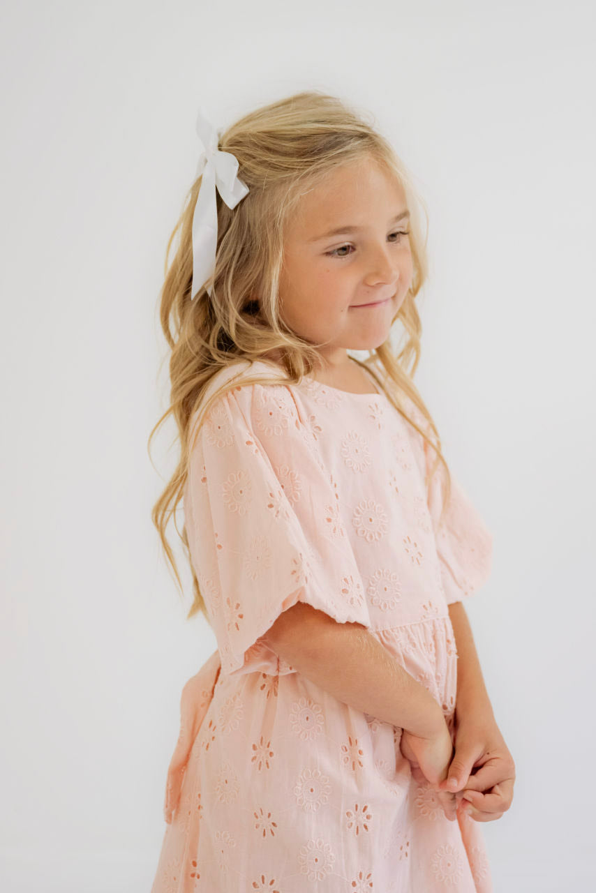 Eleanor Pink Eyelet Puff Sleeve Dress - Final Sale - Eleanor Pink Eyelet Puff Sleeve Dress - Final Sale - 12-18 months - Salt and Honey