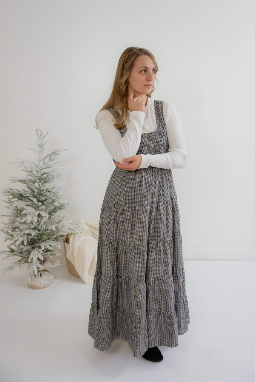 Valencia Jumper Dress in Black Gingham - Valencia Jumper Dress in Black Gingham - S - Salt and Honey