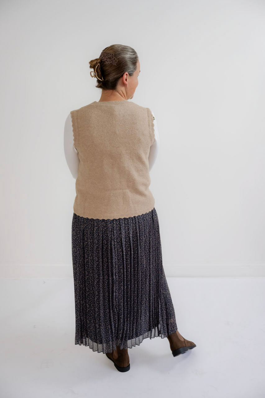 Monet Floral Pleated Skirt in Charcoal - Monet Floral Pleated Skirt in Charcoal - S - Salt and Honey