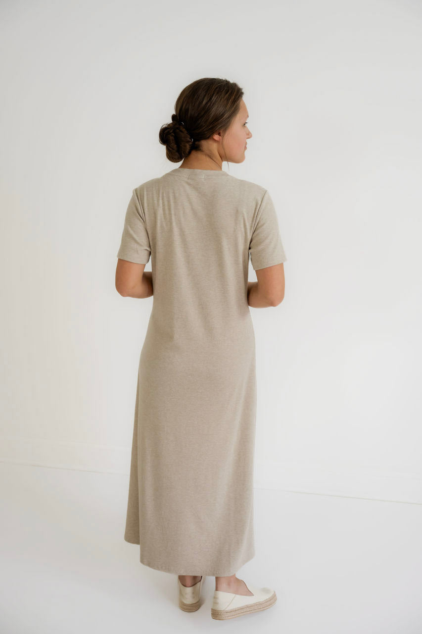 Ainsley Knit Midi Dress in Taupe - Womens - Dresses