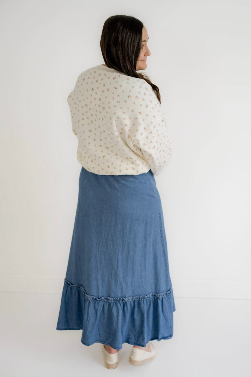Martha Denim Maxi Skirt in Medium Wash