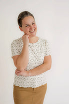 Lyla Floral Ribbed Top in Eggshell Blue- FINAL SALE - Womens - Tops - Shirts