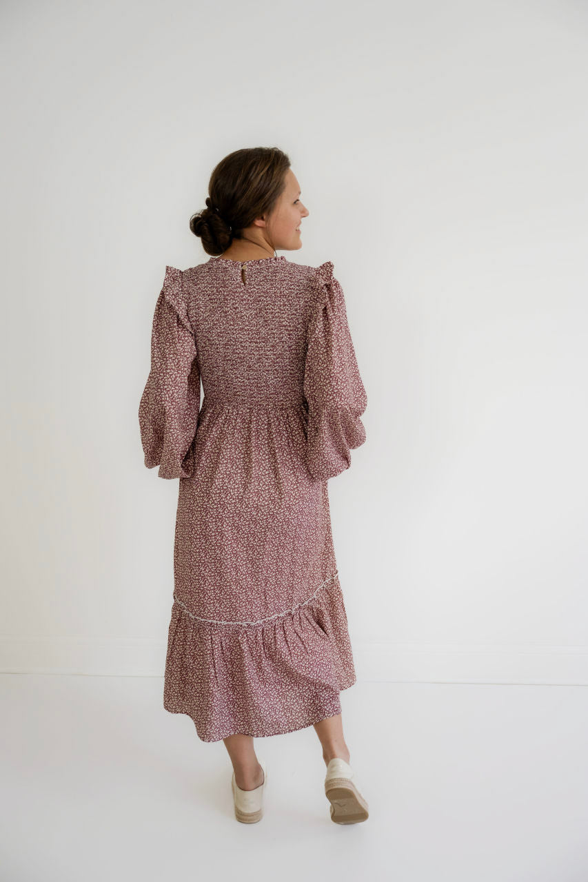 Chloe Floral Midi Dress in Rose