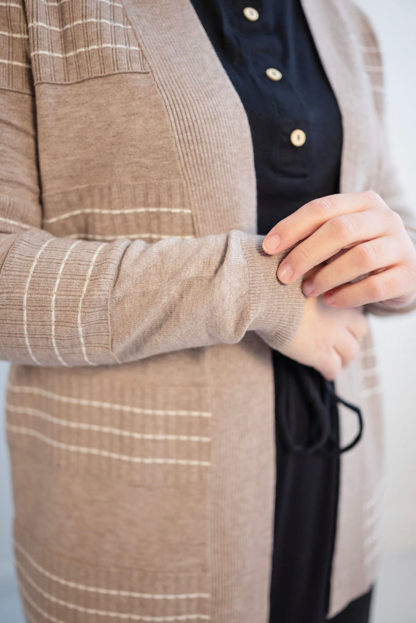 Benson Striped Cardigan in Mocha