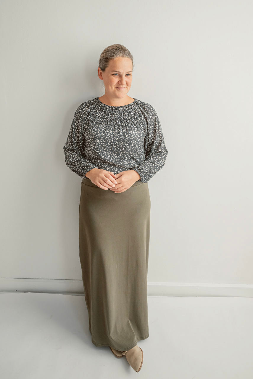 Camille Maxi Knit Skirt in Dusty Olive