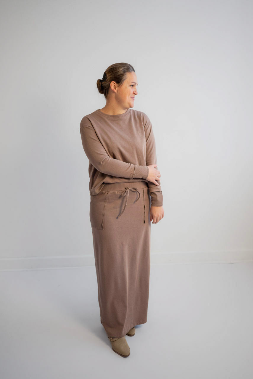 Ivy French Terry Maxi Skirt in Mocha