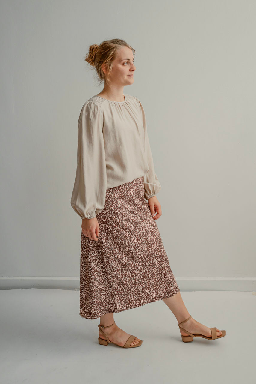 Geneva Floral Midi Skirt in Cinnamon