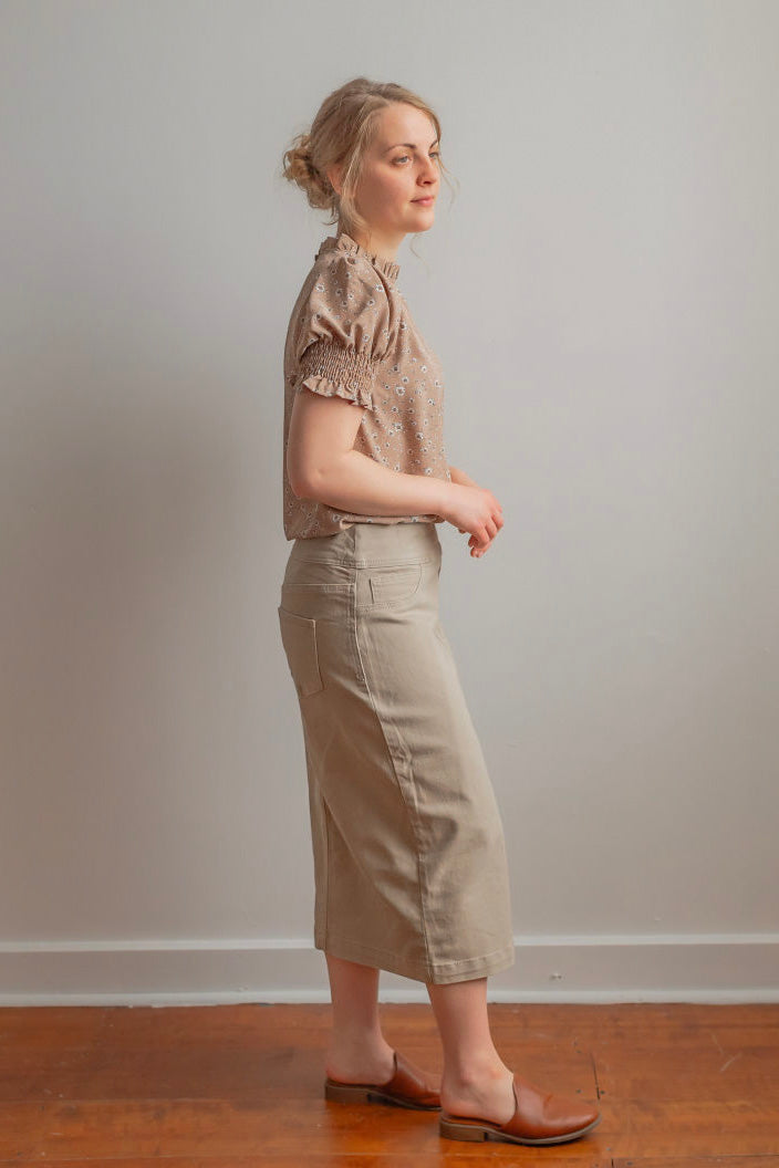 Sara 29" Denim Skirt in Khaki