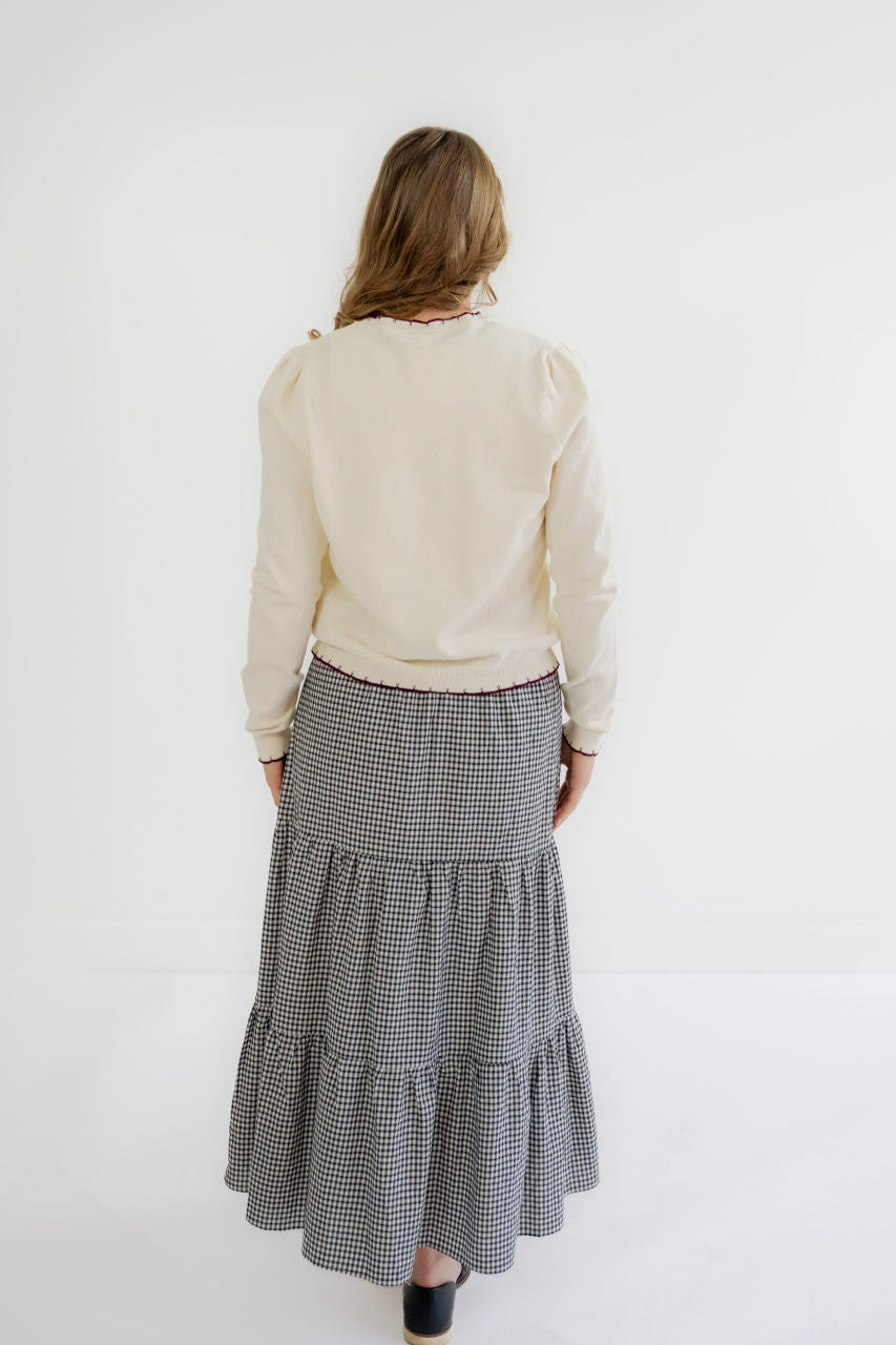 Palmer Scalloped Sweater in Ivory Wine