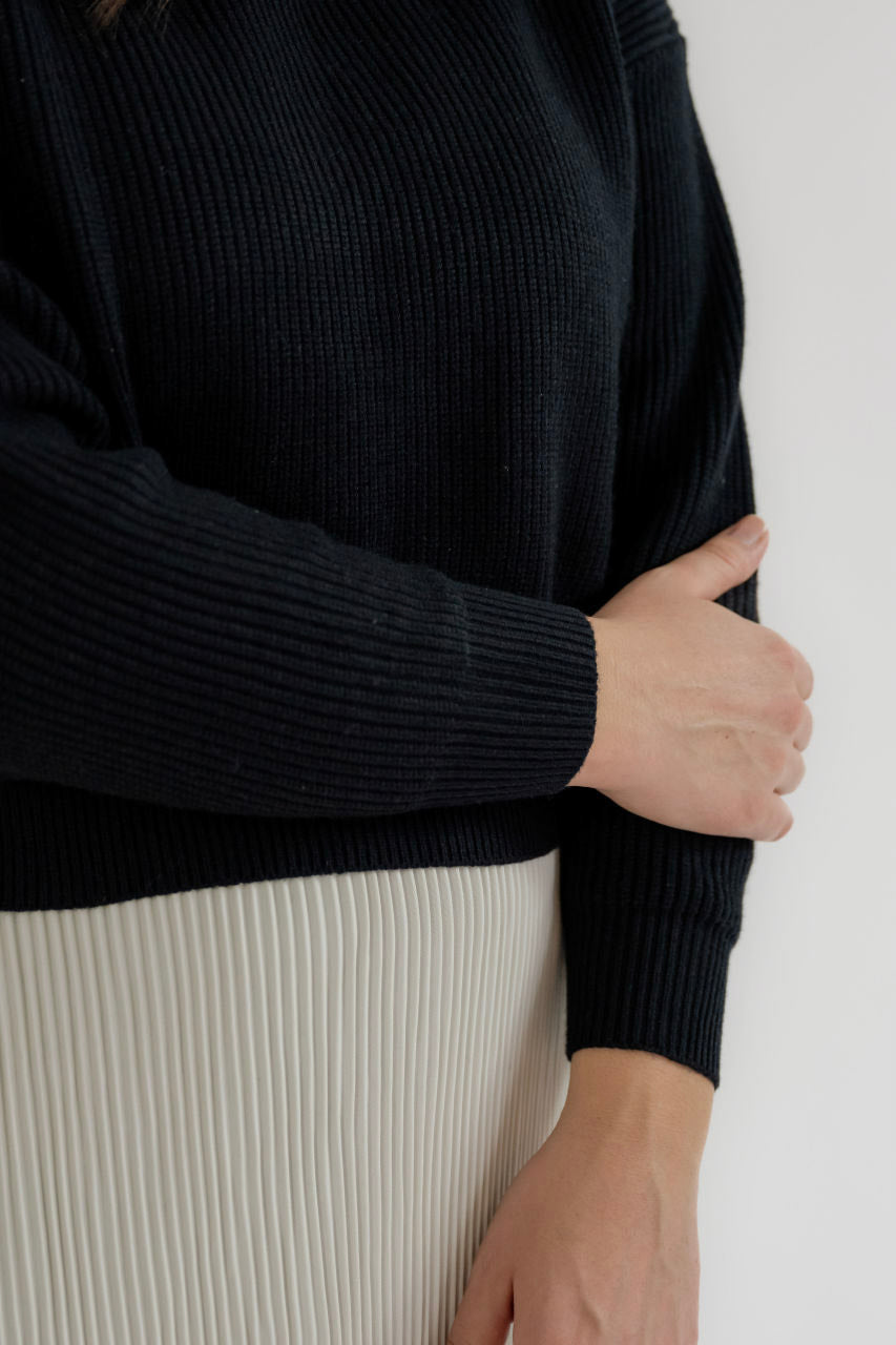 Darcy Satin Tie Sweater in Black