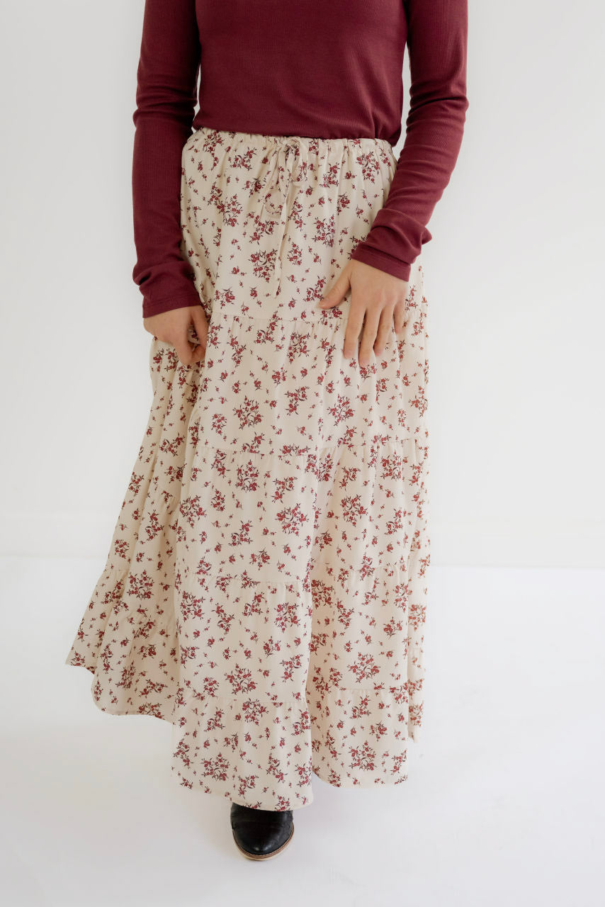 Lisette Floral Maxi Skirt in Burgundy