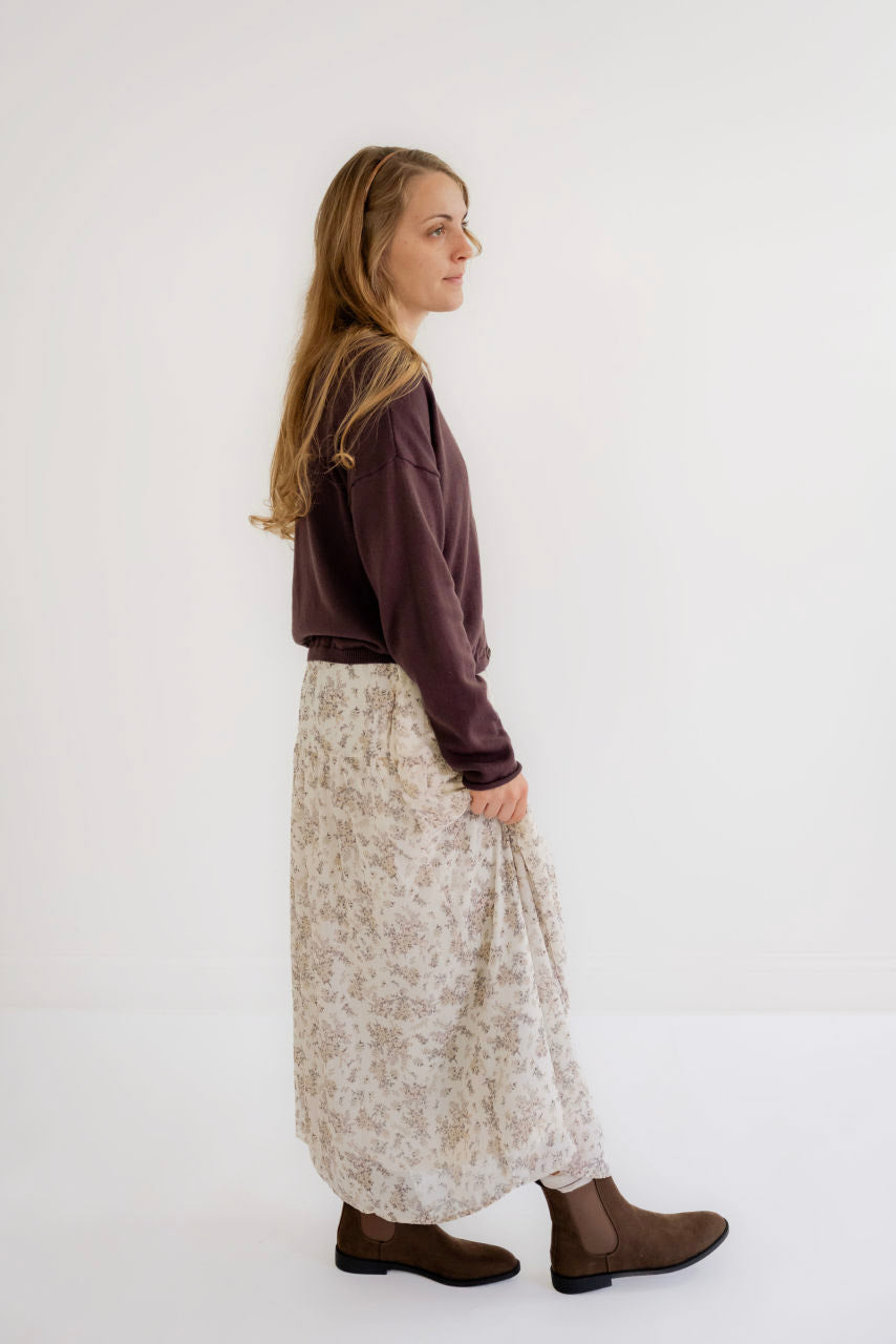 Amber Floral Midi Skirt in Cream - Amber Floral Midi Skirt in Cream - S - Salt and Honey