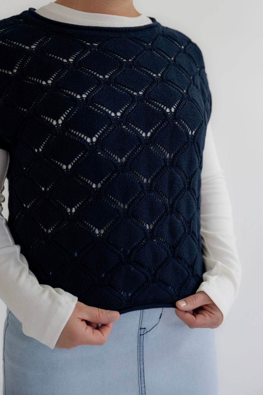Chandler Open Knit Vest in Navy - Chandler Open Knit Vest in Navy - S - Salt and Honey